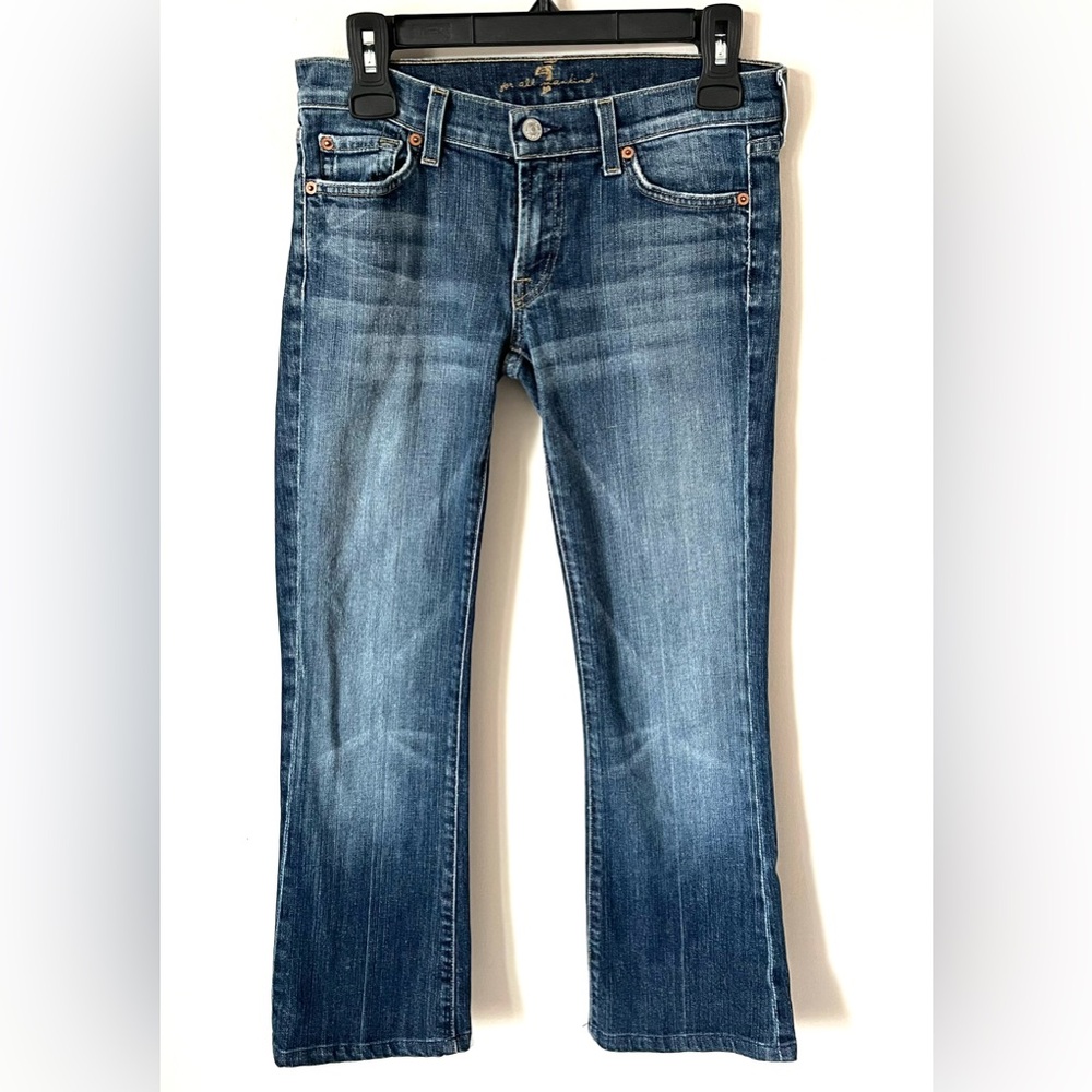 Vintage 7 For All Mankind Medium Blue Distress Wash Bootcut Denim Jeans Size 27